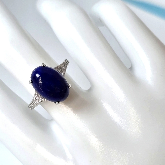 Natural Lapis Lazuli & CZ 925 Sterling Silver Ring - Picture 2 of 8